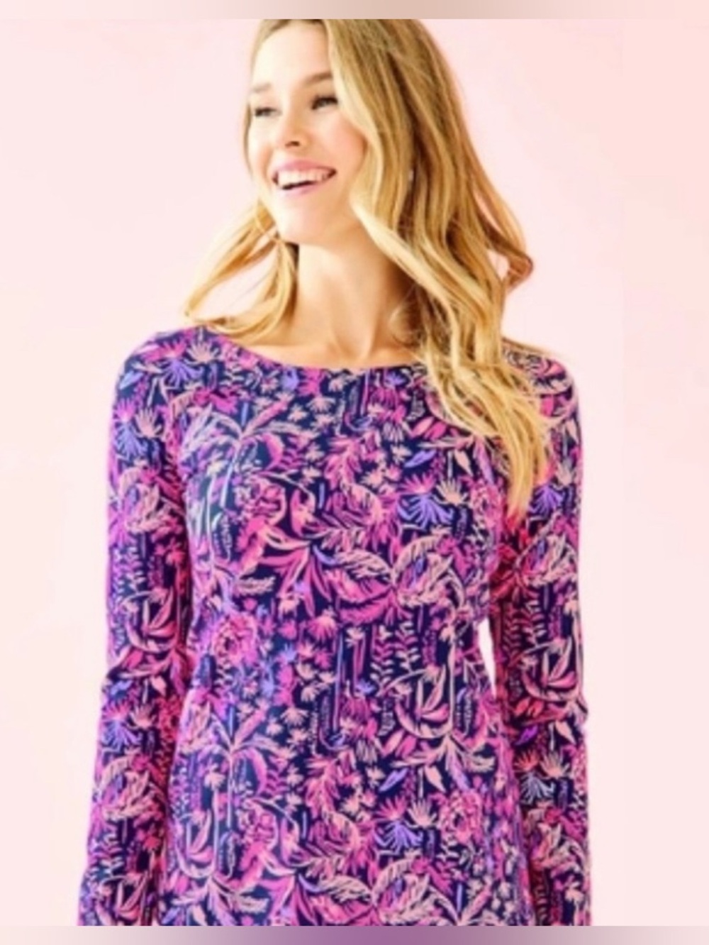 Lilly Pulitzer Tristan Bright Navy Swing of Things Pink Floral Top Size Large